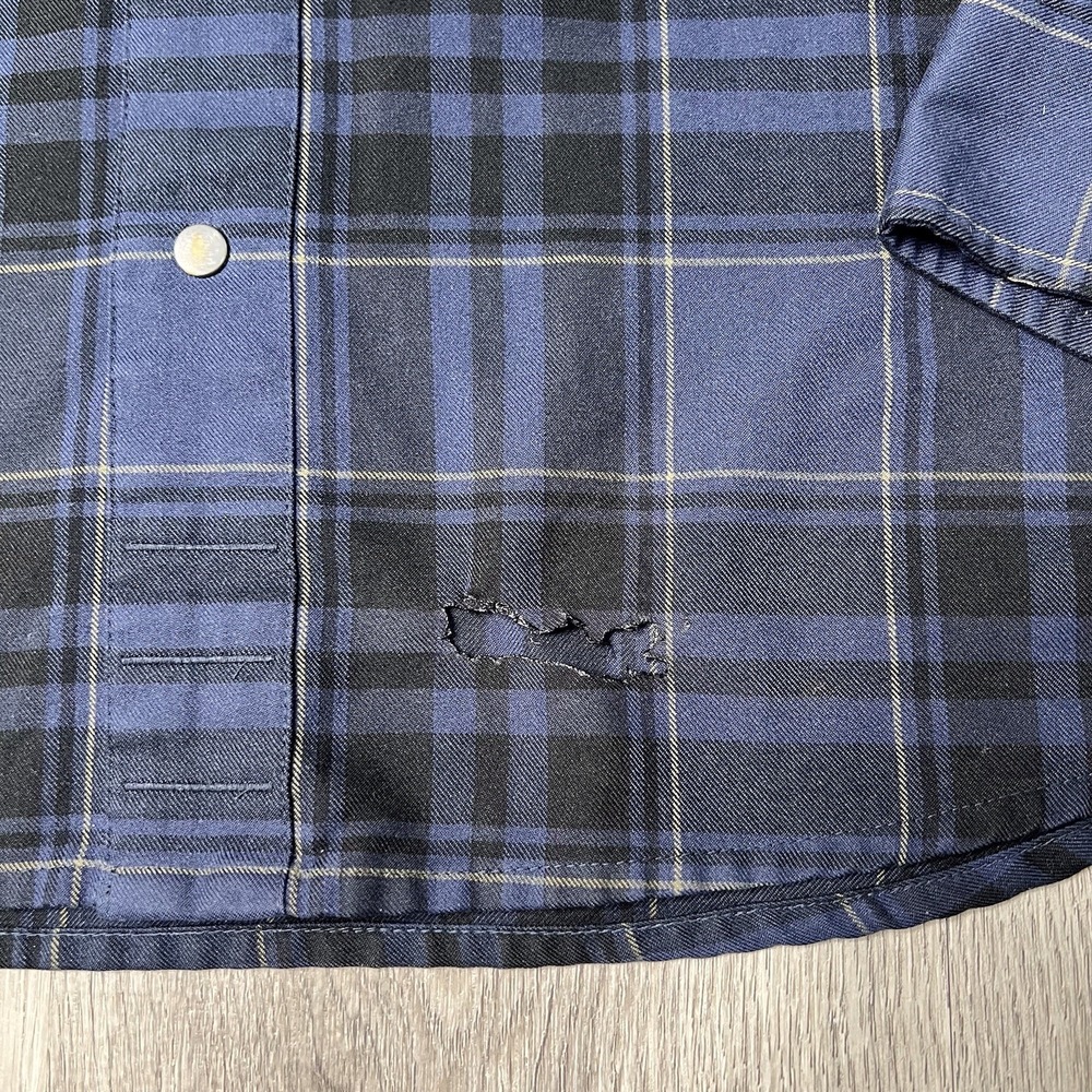 Flylow Long Sleeve Snap Flannel Shirt Mens Size Medium Blue Plaid - Picture 3 of 15